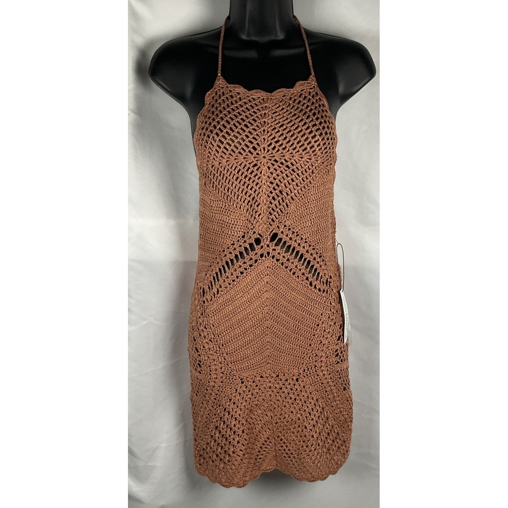 Forever 21 Women's Size Small Brown Crotchet Halter Swim Suit Cover Up Dress